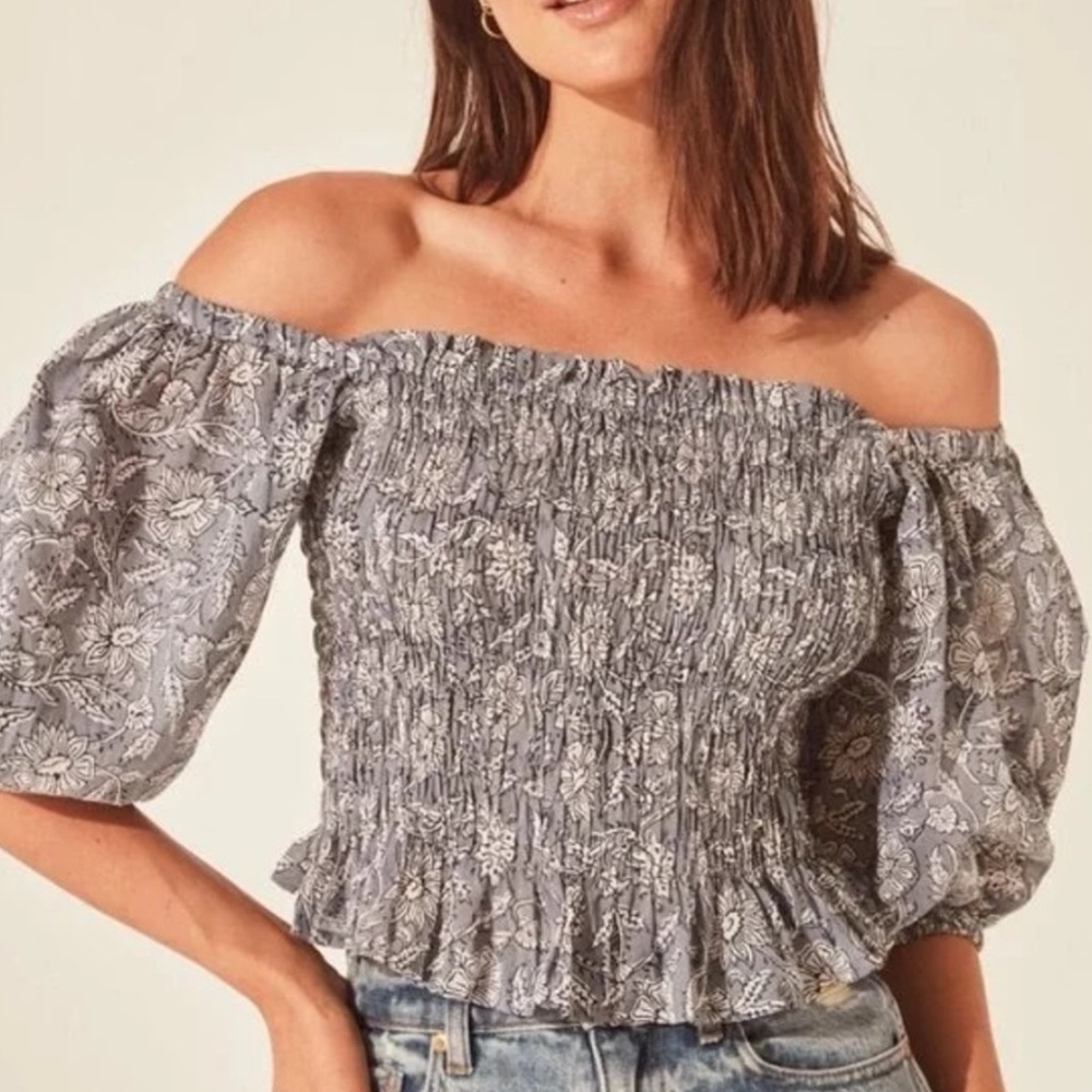 Daughters of India Blue Floral Off-Shoulder Blouse